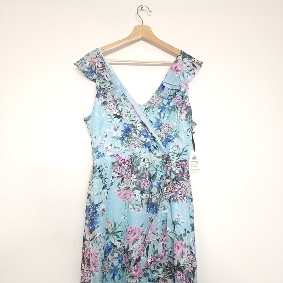 NWT KENSIE Ruffled Floral-Print High-Low MaxiDress Size 12 - Picture 6 of 16